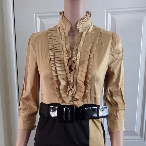 Rachael G. Black and Gold Satin Dress, Size S - Picture 6 of 13